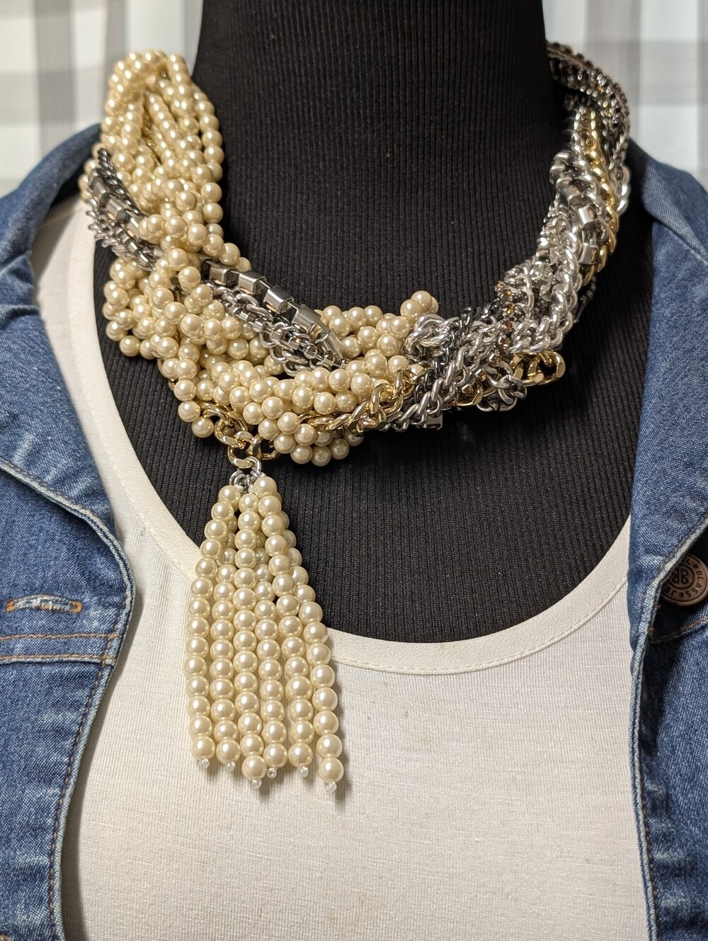 Multi-Chain Pearl Statement Necklace - Ivory and Mixed Metals